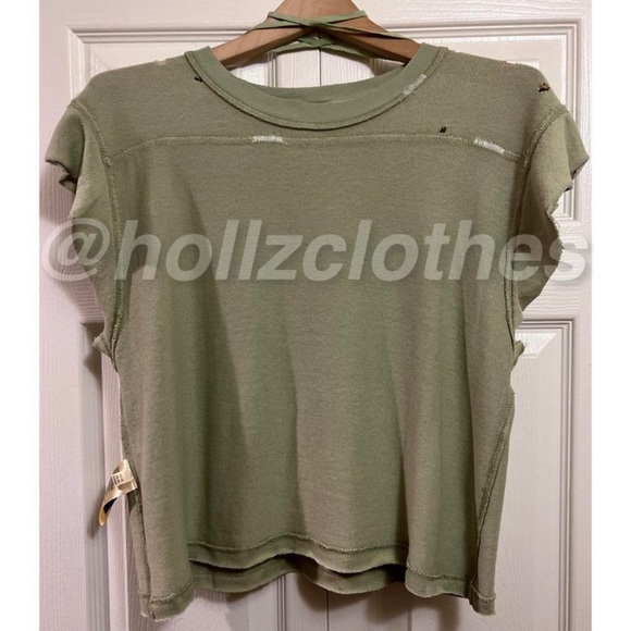 Free People Distressed Warrior Tee Sage XS - Picture 8 of 10